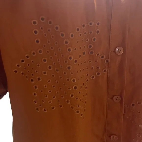 Chico's Vibrant Orange Cutwork Blouse Size L - Picture 10 of 12